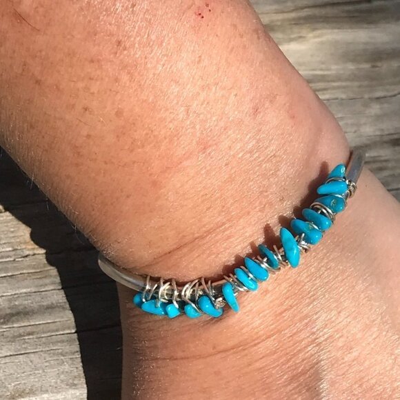 Genuine Sleeping Beauty Turquoise Solid Sterling Silver Cuff Bracelet Handmade - Picture 2 of 16